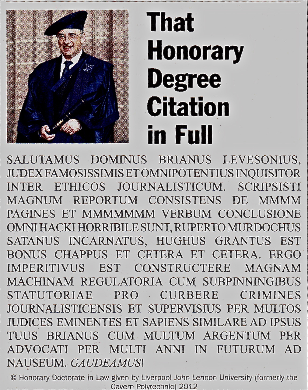 Private Eye LJL honorary degree