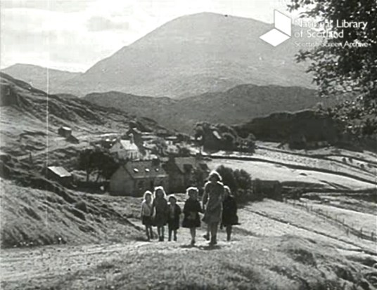 Screenshots from the film ‘Crofters’ (1945) about everyday life in Achriesgill. Seated woman (below) is polishing an oil lamp, her source of night light. Director: Ralph Keene. National Library of Scotland.