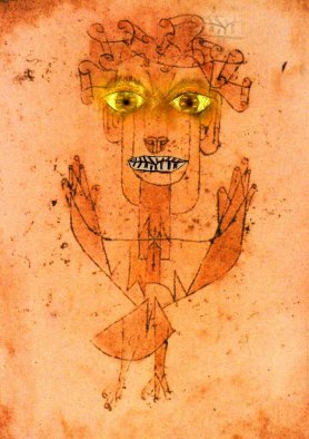 Variant of Paul Klee’s Angelus Novus with the eyes of Paul Klee’s Baroque Portrait and the mouth of Paul Klee’s Absorption,  Carl Djerassi and Gabriele Seethaler, 2008 - by kind permission of Carl Djerassi