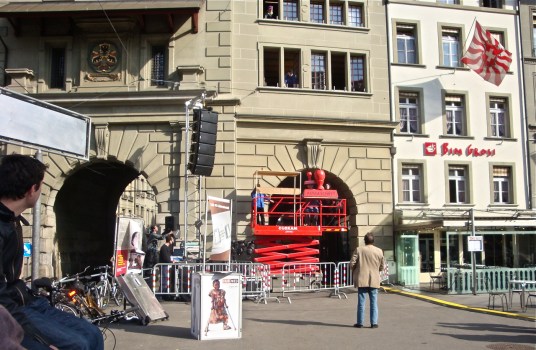 The Swiss excel at colourful and imaginative political demonstrations -- as in this objection to anti-immigrant  sentiment in Bern - postgutenberg@gmail.com