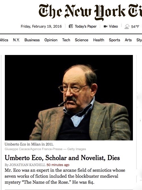 Umberto Eco top of NYT home page (1)