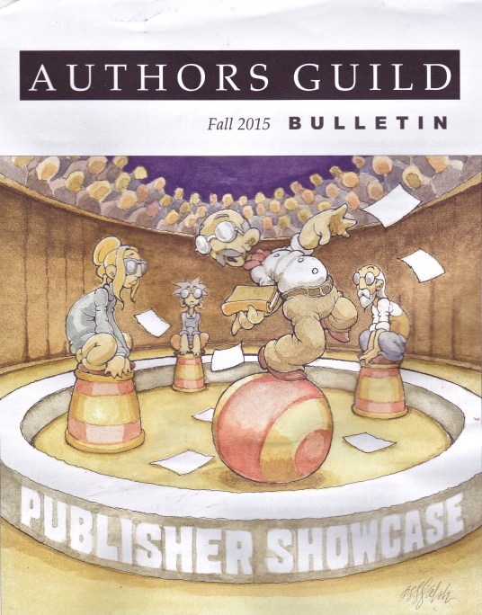 Cover of the autumn 2015 Bulletin of the American Authors Guild: ‘Should Writers Be Performers?’ -- Cover artist: Kevin Sanchez Walsh, kswradiographic@gmail.com 