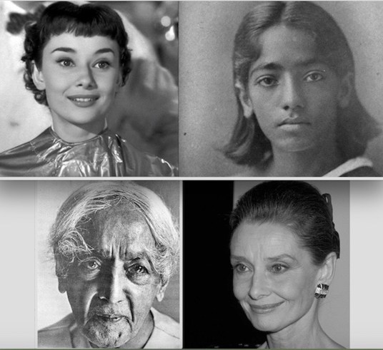 Audrey Hepburn, Jiddu Krishnamurti, younger and older postgutenberg@gmail.com.jpg